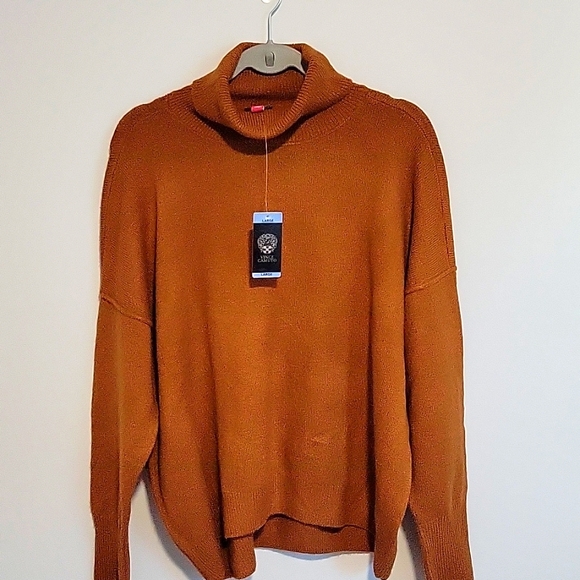 Vince Camuto Longsleeve Tight Knit Turtleneck Sweater Oversized Brown NWT - Picture 2 of 7